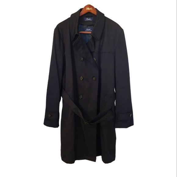 Lauren Ralph Lauren Mens Black Belted Trench Coat Zip Out Liner